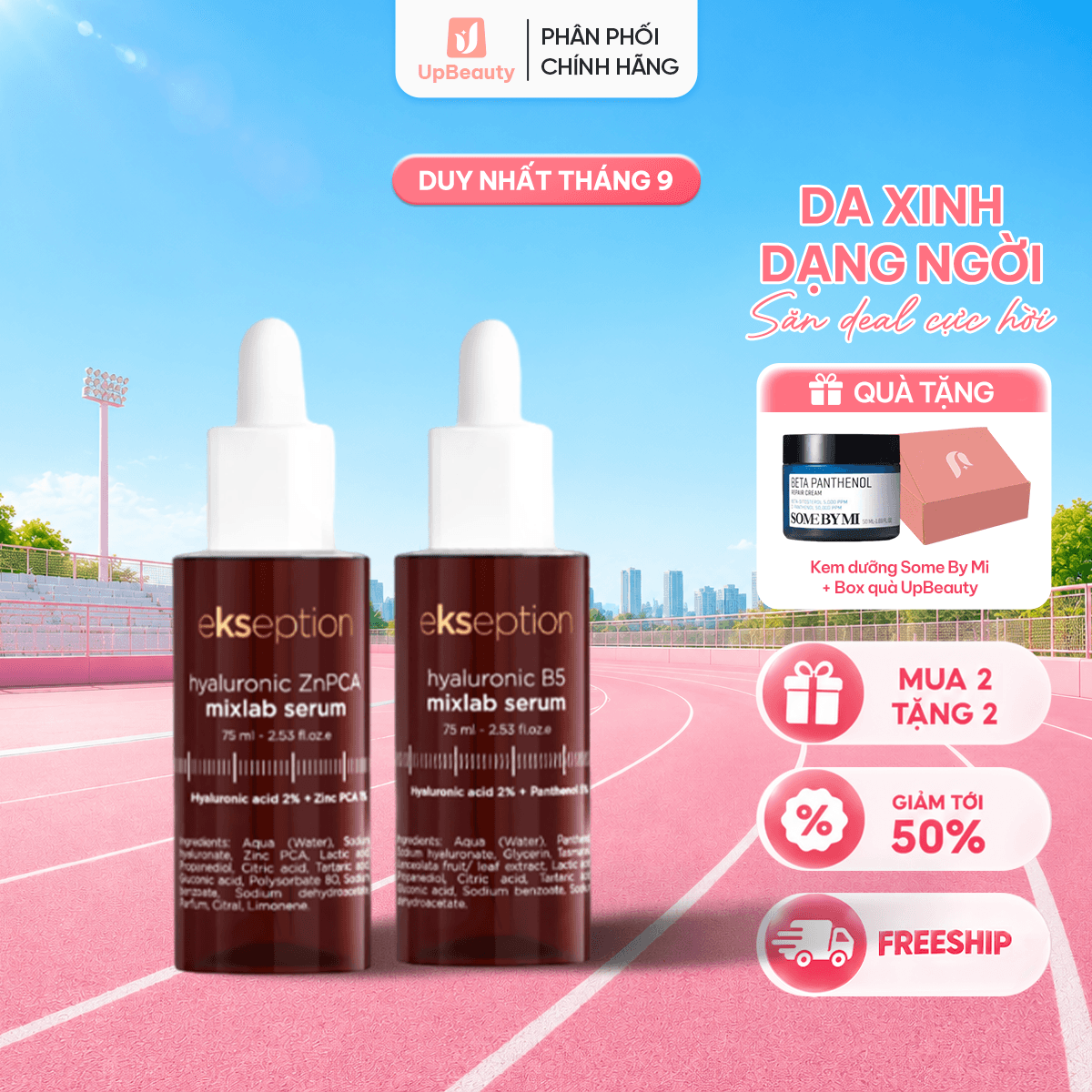 Combo Serum Ekseption B5 Hyaluronic Mixlab 75ml Giúp Làm Dịu Da Và Kẽm ZNPCA Hyaluronic Mixlab 75ml Hỗ Trợ Kiểm Soát Dầu